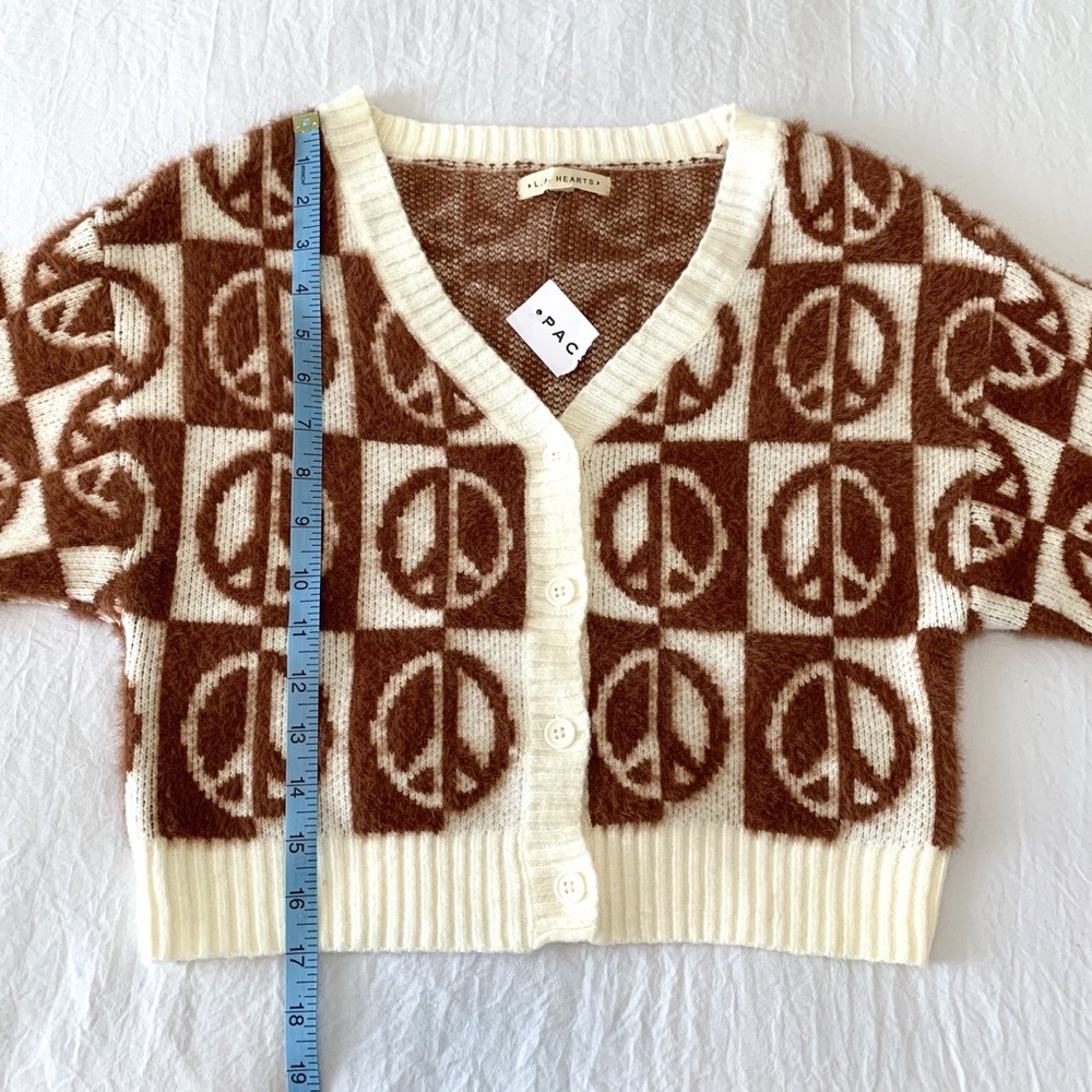 NEW peace sign cardigan by LA Hearts from Pacsun brown & cream very soft xs - Picture 9 of 11